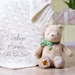 Toffee Moon personalised luxury cable baby blanket and Disney Classic Pooh Always and Forever soft toy Baby Gift Sets 3