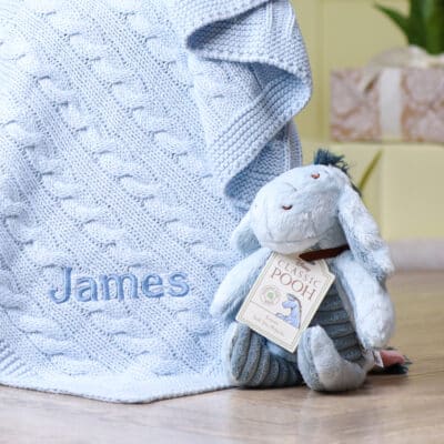 Toffee Moon personalised luxury cable baby blanket and Eeyore soft toy Blankets