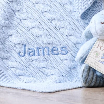 Toffee Moon personalised luxury cable baby blanket and Eeyore soft toy Birthday Gifts 2