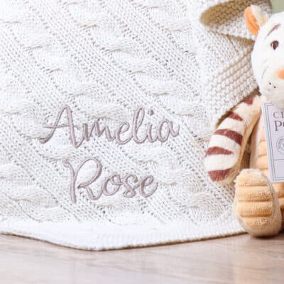 Toffee Moon personalised luxury cable baby blanket and Tigger soft toy Birthday Gifts 2
