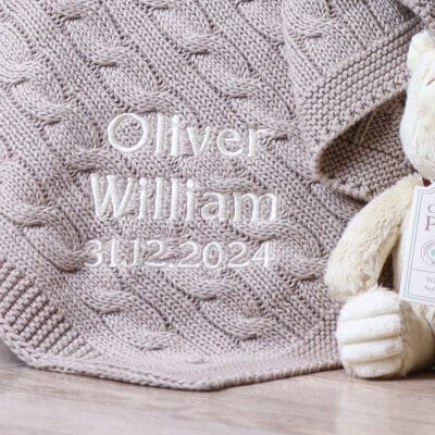 Toffee Moon personalised luxury cable baby blanket and Winnie the Pooh soft toy Personalised Baby Blankets 2