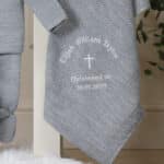 Personalised Dandelion christening baptism grey knitted blanket Christening Gifts 3