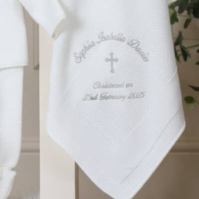 Personalised Dandelion christening baptism white knitted blanket Christening Gifts