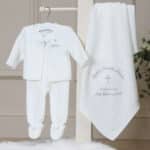 Personalised Dandelion christening baptism white knitted jacket and leggings set Christening Gifts 3