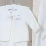 Personalised Dandelion christening baptism white knitted jacket and leggings set Christening Gifts 4