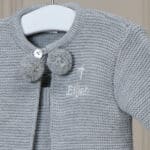 Personalised Dandelion christening baptism grey knitted jacket and leggings set Christening Gifts 5