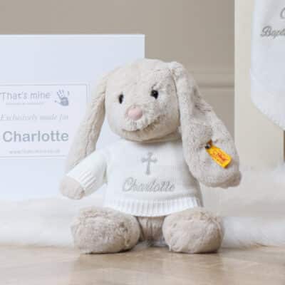Personalised Christening Baptism Steiff hoppie medium rabbit Christening Gifts