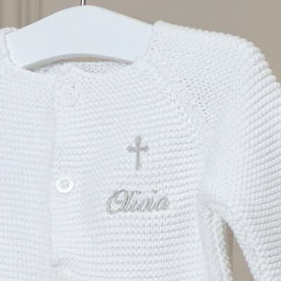 Personalised Toffee Moon christening baptism white bubble baby cardigan with cross Christening Gifts 2