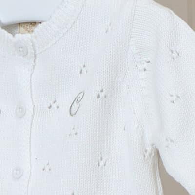 Personalised Toffee Moon christening baptism white pointelle baby cardigan Christening Gifts 2