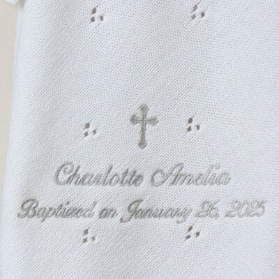Personalised Toffee Moon white pointelle christening baptism blanket with cross Christening Gifts 2