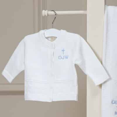 Personalised Toffee Moon christening baptism white star baby cardigan with cross Christening Gifts
