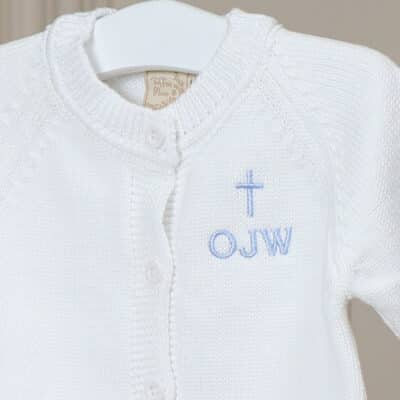 Personalised Toffee Moon christening baptism white star baby cardigan with cross Christening Gifts 2