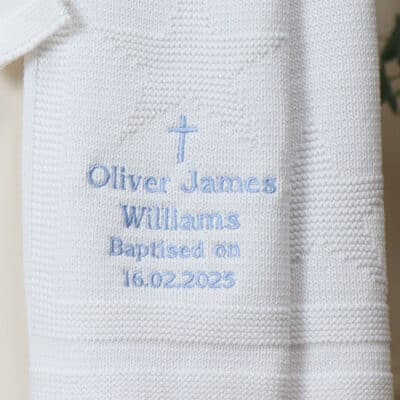 Personalised Toffee Moon white star christening baptism blanket with cross Christening Gifts 2