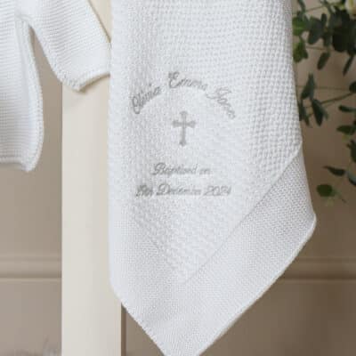 Personalised Toffee Moon white pattern stripe christening baptism blanket with gothic cross Christening Gifts