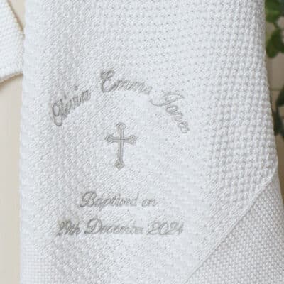 Personalised Toffee Moon white pattern stripe christening baptism blanket with gothic cross Christening Gifts 2