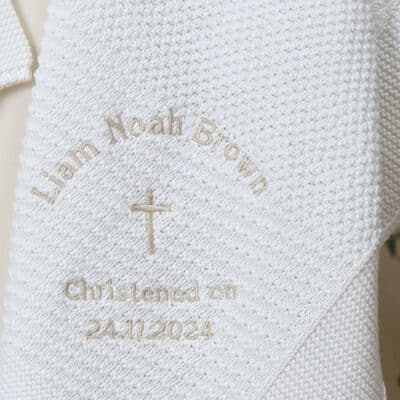 Personalised Toffee Moon white pattern stripe christening baptism blanket with simple cross Christening Gifts 3