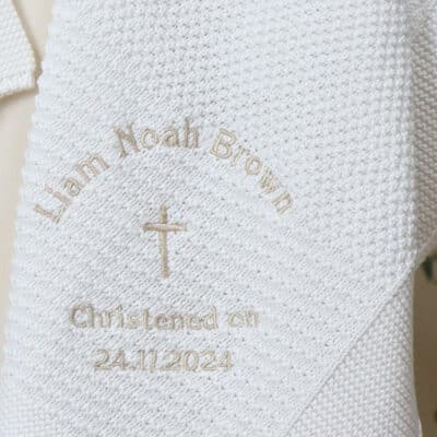 Personalised Toffee Moon white pattern stripe christening baptism blanket with simple cross Christening Gifts 2