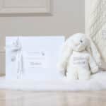 Personalised Toffee Moon luxury cream cable baby blanket and cream Jellycat bashful bunny Baby Shower Gifts 8