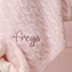 Personalised Toffee Moon luxury petal pink cable baby blanket and pale pink Jellycat bashful bunny Gift Sets 5