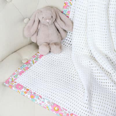 Hollyz personalised Liberty dark pink print trim cotton baby blanket Hollyz