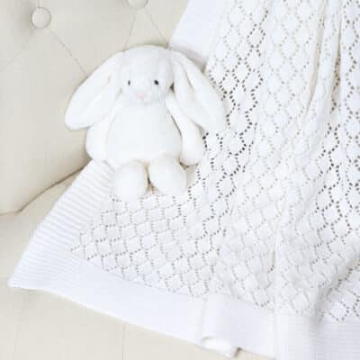 Hollyz personalised ivory diamond cellular cotton baby blanket Hollyz