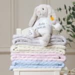 Personalised My First Steiff beige rabbit and Toffee Moon luxury cable blanket gift set Gift Sets 7