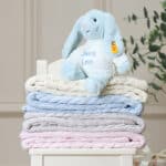 Personalised My First Steiff blue rabbit and Toffee Moon luxury cable blanket gift set Gift Sets 7