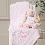 Personalised My First Steiff pink rabbit and Toffee Moon luxury cable blanket gift set Gift Sets 3