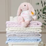 Personalised My First Steiff pink rabbit and Toffee Moon luxury cable blanket gift set Gift Sets 7