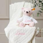 Personalised My First Steiff pink teddy bear and Toffee Moon luxury cable blanket gift set Gift Sets 3