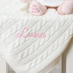 Personalised My First Steiff pink teddy bear and Toffee Moon luxury cable blanket gift set Gift Sets 5