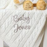 Personalised My First Steiff tan teddy bear and Toffee Moon luxury cable blanket gift set Gift Sets 5
