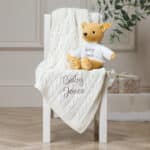 Personalised My First Steiff tan teddy bear and Toffee Moon luxury cable blanket gift set Gift Sets 6