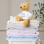 Personalised My First Steiff tan teddy bear and Toffee Moon luxury cable blanket gift set Gift Sets 7