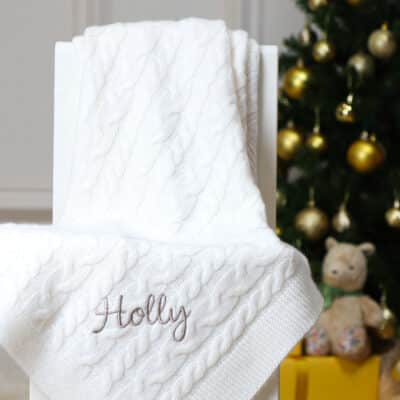 Hollyz personalised baby’s first Christmas luxury pure cashmere cream baby blanket Christmas Gifts