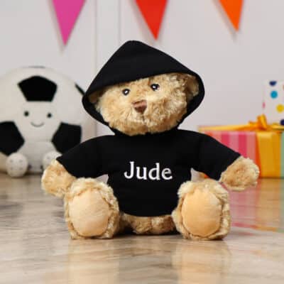 Personalised Keeleco medium Dougie bear with black hoodie Birthday Gifts 2