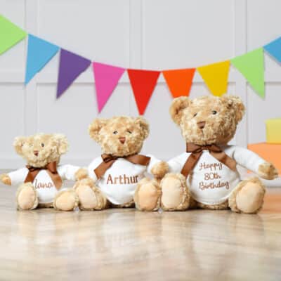 Personalised Keeleco recycled Dougie bear soft toy in three sizes Christmas Gifts