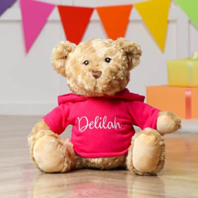 Personalised Keeleco recycled large Dougie bear with hoodie Birthday Gifts