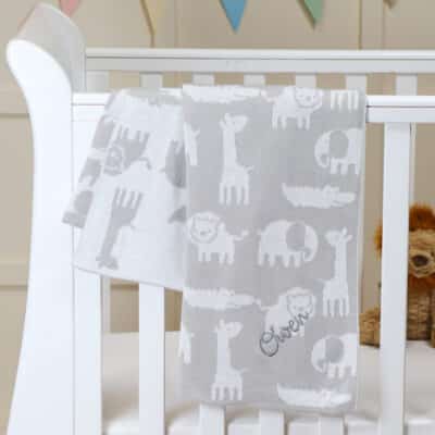 Ziggle personalised cotton knitted baby blanket with jungle animal design Baby Shower Gifts