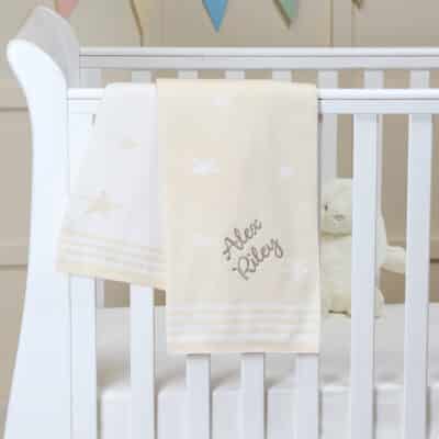 Ziggle personalised cream stars cotton knitted baby blanket Christmas Gifts