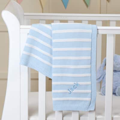 Ziggle personalised blue stripe cotton knitted baby blanket Christmas Gifts
