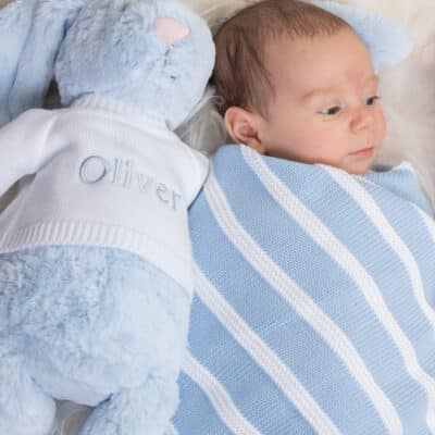 Ziggle personalised blue stripe cotton knitted baby blanket Christmas Gifts 2