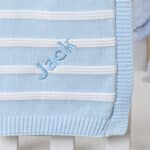 Ziggle personalised blue stripe cotton knitted baby blanket Christmas Gifts 5