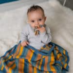 Ziggle personalised blue, orange and yellow stripe cotton knitted baby blanket Christmas Gifts 4