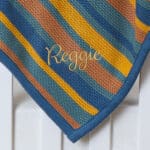 Ziggle personalised blue, orange and yellow stripe cotton knitted baby blanket Christmas Gifts 5