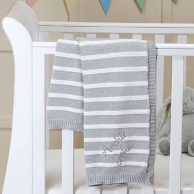 Ziggle personalised grey stripe cotton knitted baby blanket Christmas Gifts