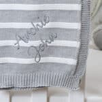 Ziggle personalised grey stripe cotton knitted baby blanket Christmas Gifts 5