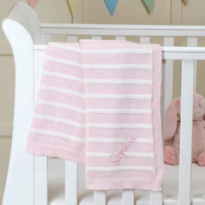 Ziggle personalised pink stripe cotton knitted baby blanket Christmas Gifts