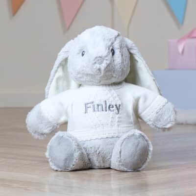 Personalised Aurora Ebba Dewey Rabbit Baby Grey Soft Toy Aurora