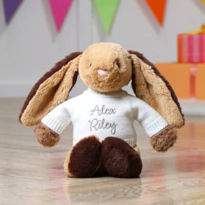 Personalised Jellycat bashful patchwork brown bunny Easter Gifts